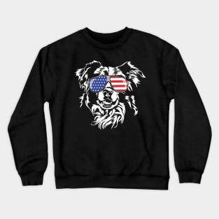 Patriotic Border Collie with American Flag sunglasses Crewneck Sweatshirt